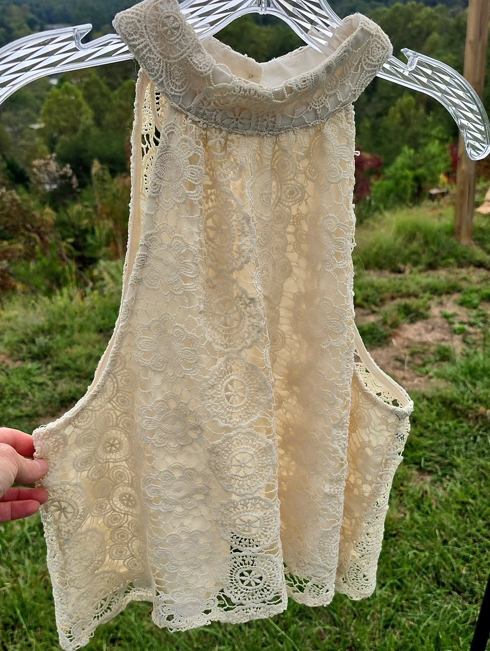Crochet Open Back Halter Top Cream